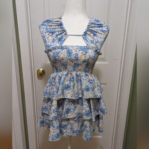 SHEIN Blue Floral Tiered Dress